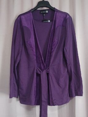 Antthony Two Piece Set Tank, Front Tie Cardigan Blazer Rich Purple New Plus Size
